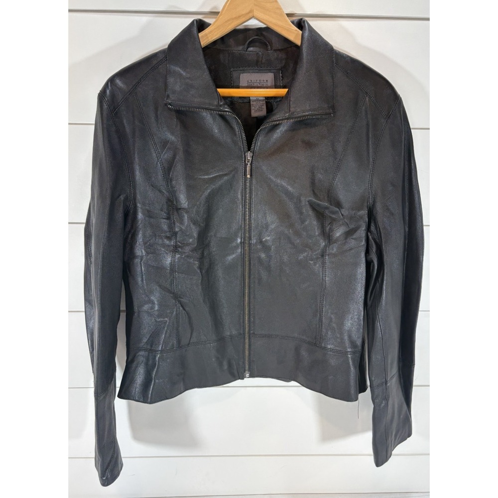 John Paul Richard 100% Uniform Leather Black Bomber Jacket Coat Full Zip Size XL